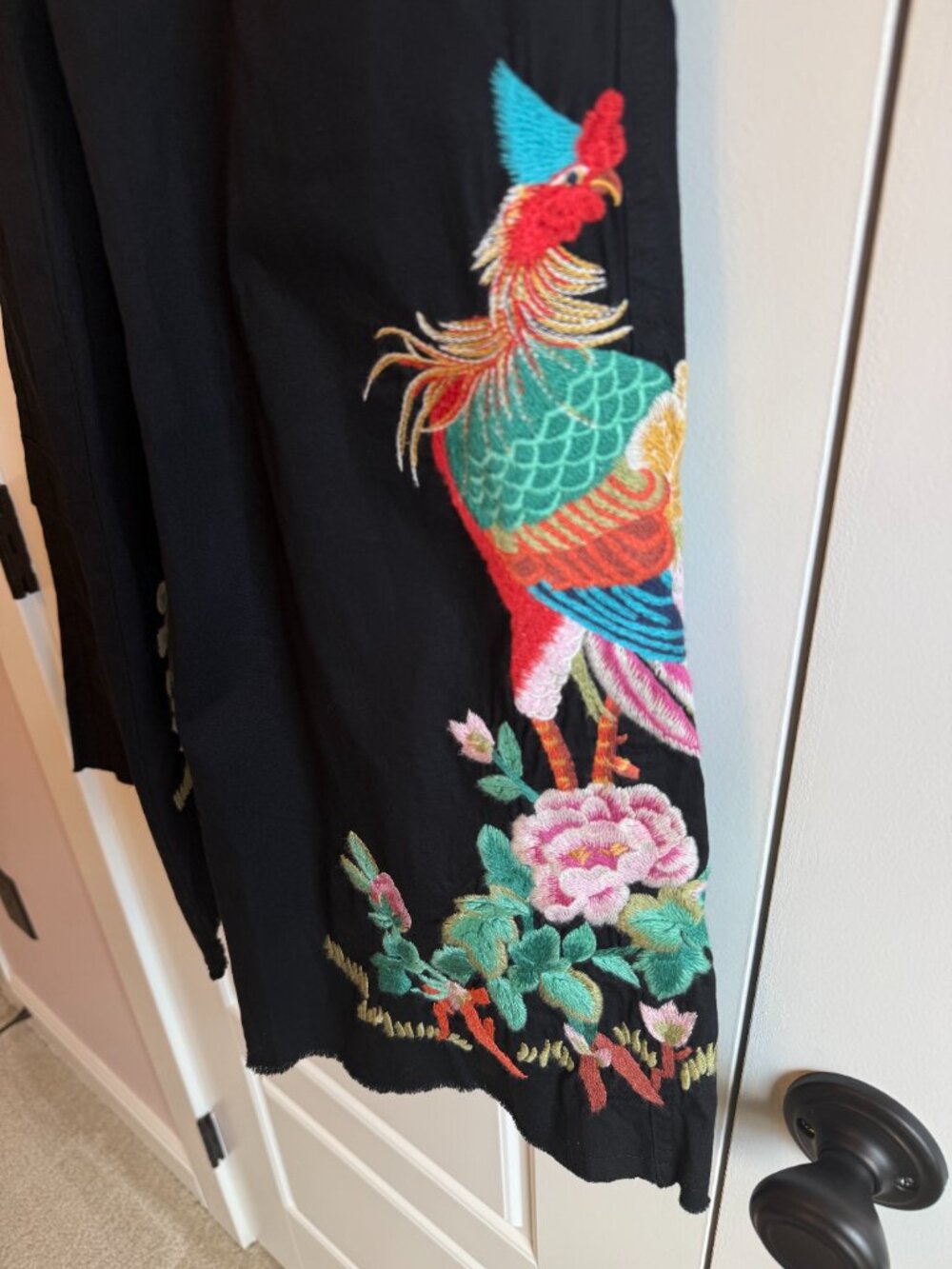 Johnny Was Peacock Embroidered Wide-Leg Cargo Pants - Picture 5 of 7